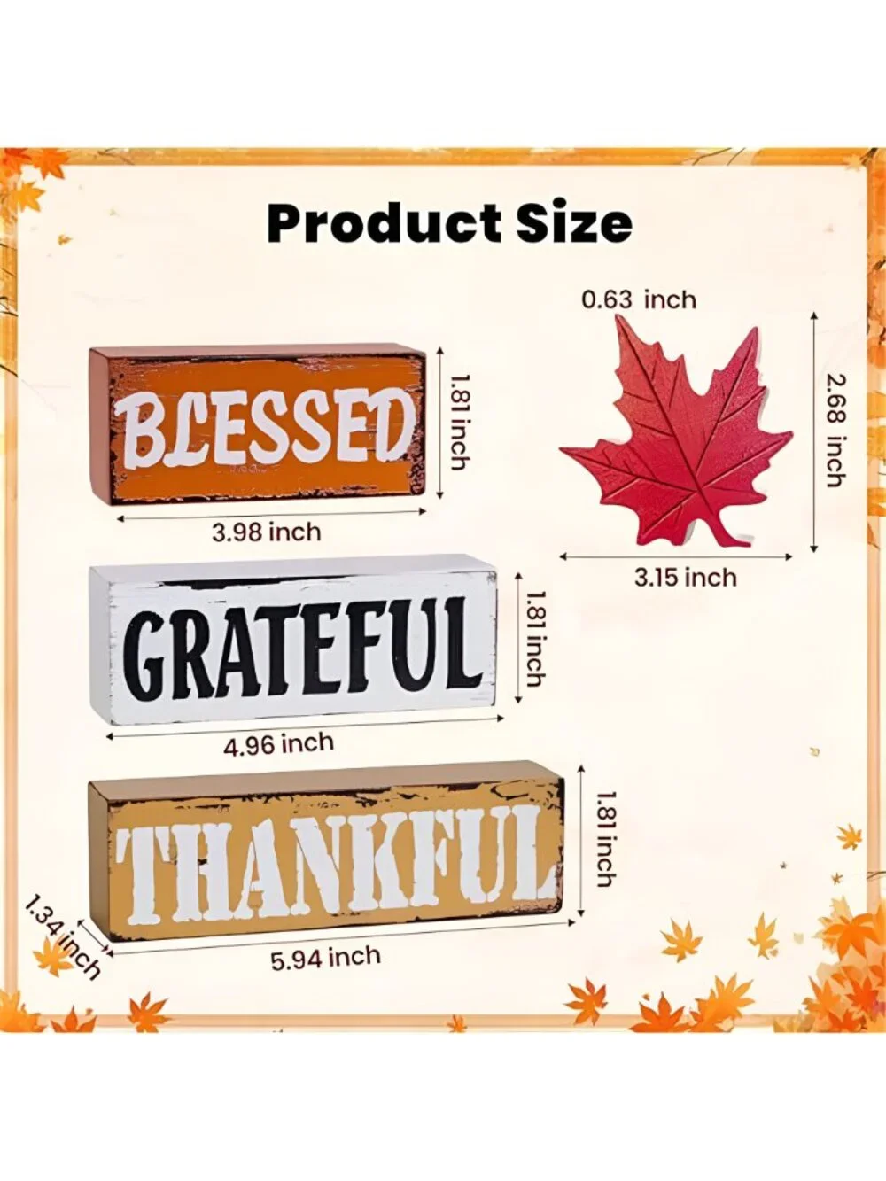 Thanksgiving Fall Decorations for Home, 4 PCS Wooden Fall Table Decor